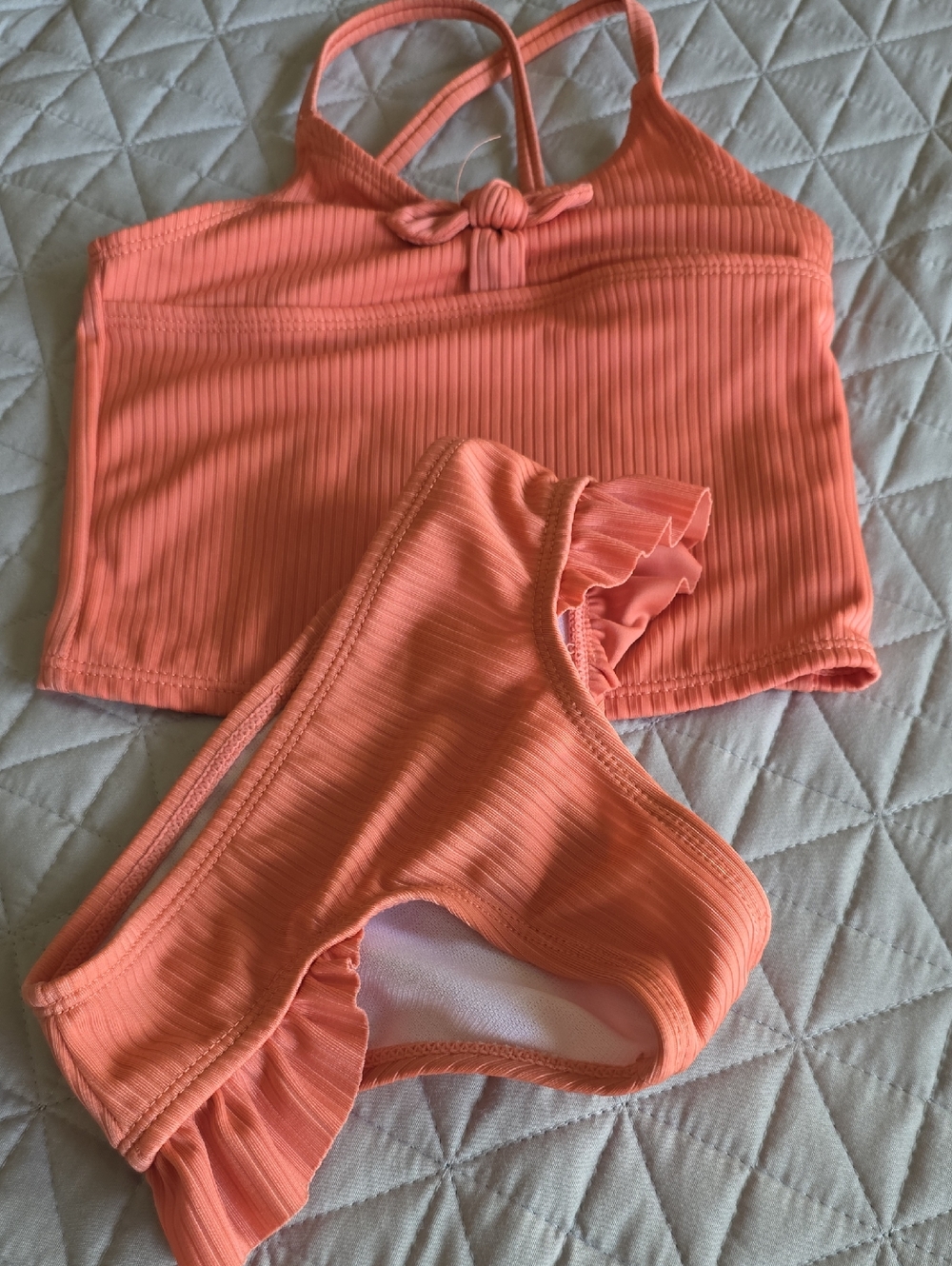 wonder nation Coral Ribbed Ruffle Bikini Set - Peachy Coral